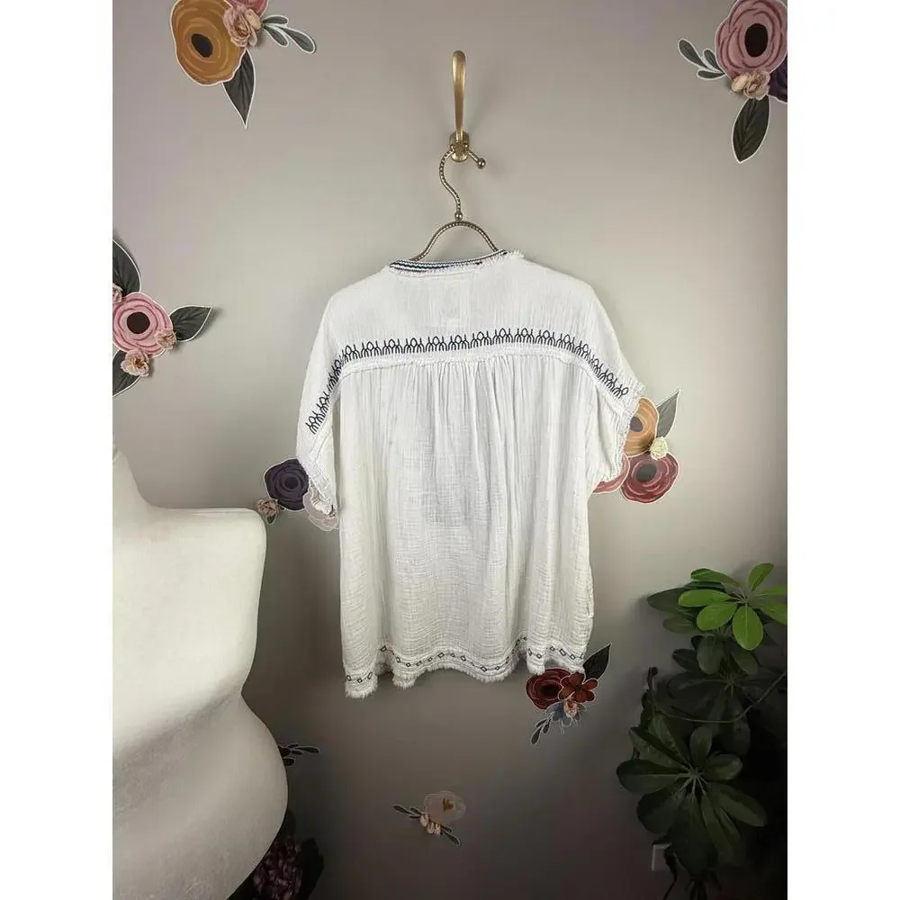 Johnny Was White and Navy Cotton Embroidered Tunic - Size - Small - Picture 4 of 7